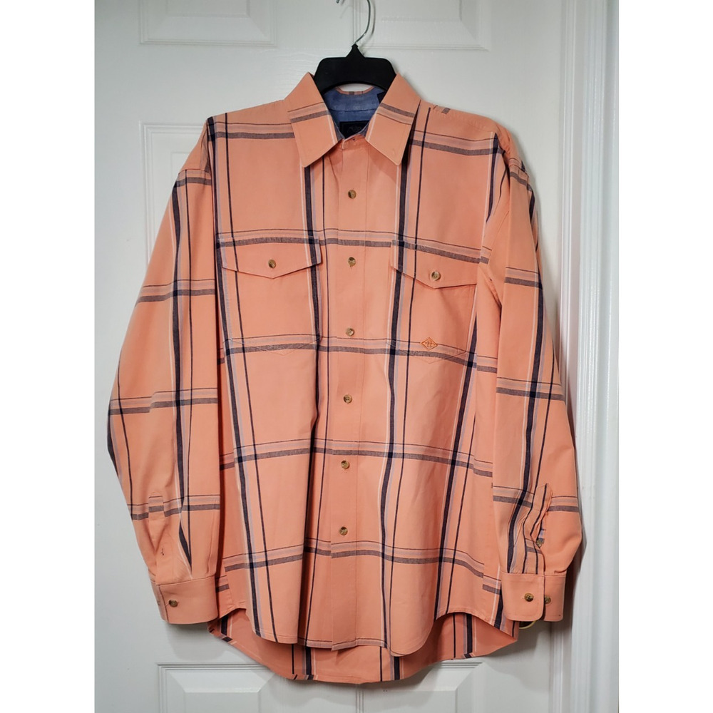 Roper Western Shirt Men’s MD Peach Plaid Long Sleeve Button Front Rodeo Cowboy